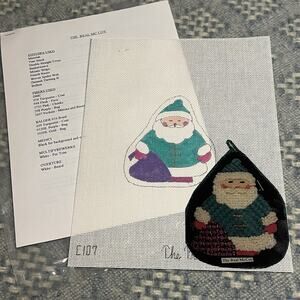 Vintage The Real McCoy Hand Painted Needlepoint Canvas Santa + Guide